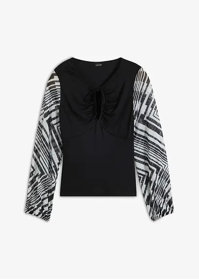 bonprix Modisches Shirt aus nachhaltiger Viskose. Die weiten Ärmel aus schönem Mesh sind leicht transparent