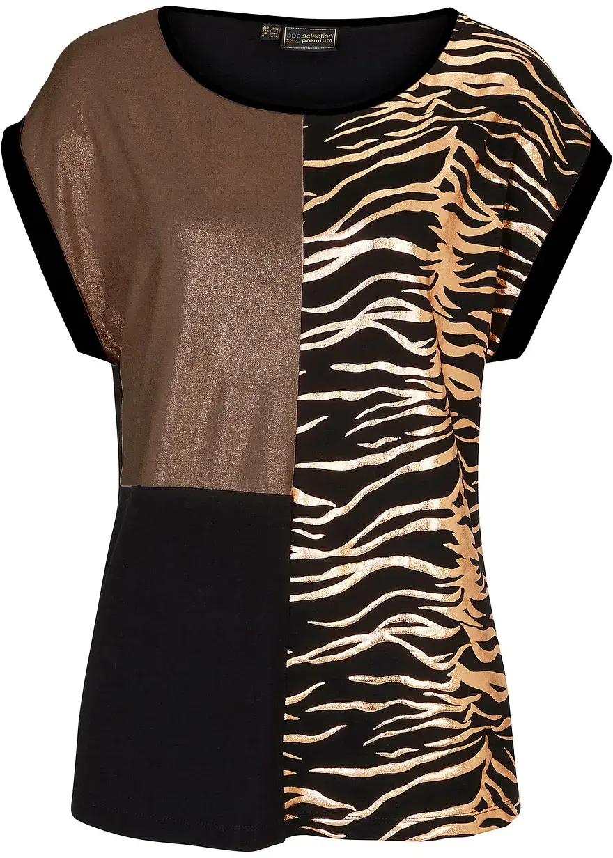 bonprix Modisches Shirt in Patchoptik - schwarz - Damen