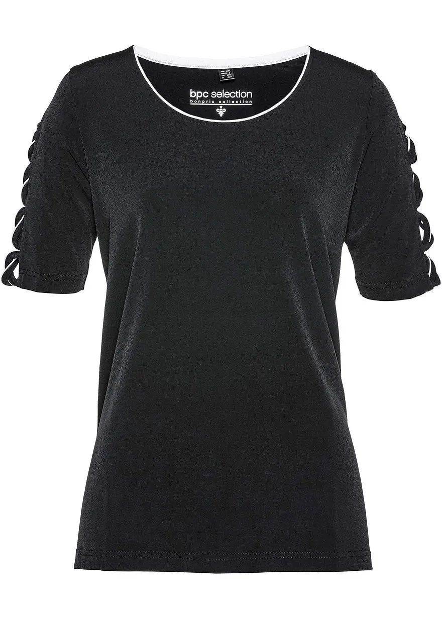 bonprix Modisches Shirt mit Ärmeldetails - schwarz - Damen