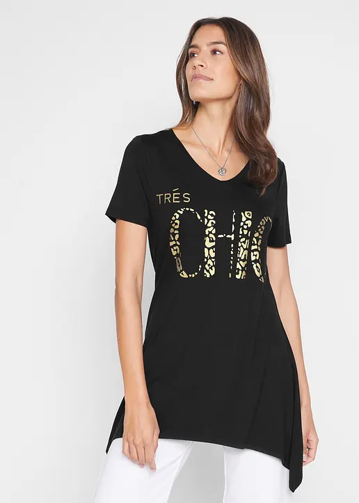Bonprix Modisches Shirt Mit Hübschem Aufdruck - Schwarz - Damen