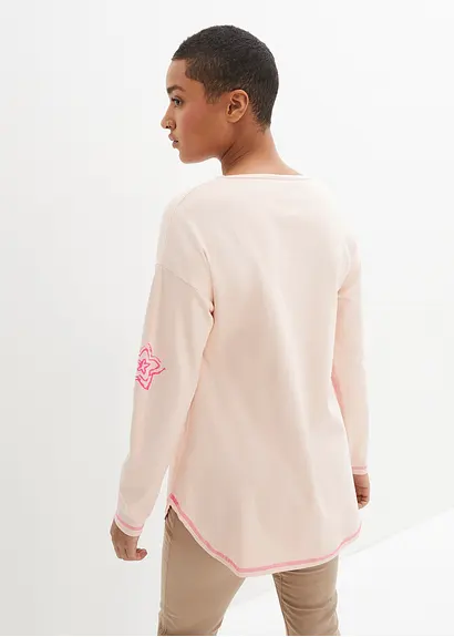 Bonprix Modisches Shirt Mit Neon-Druck Und Abgerundeten Saum - Rosa