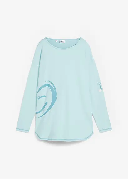 bonprix modisches Shirt mit Neon-Druck und abgerundeten Saum - blau