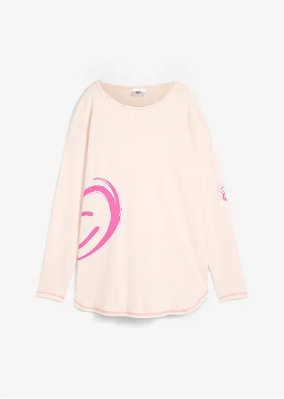bonprix modisches Shirt mit Neon-Druck und abgerundeten Saum - rosa