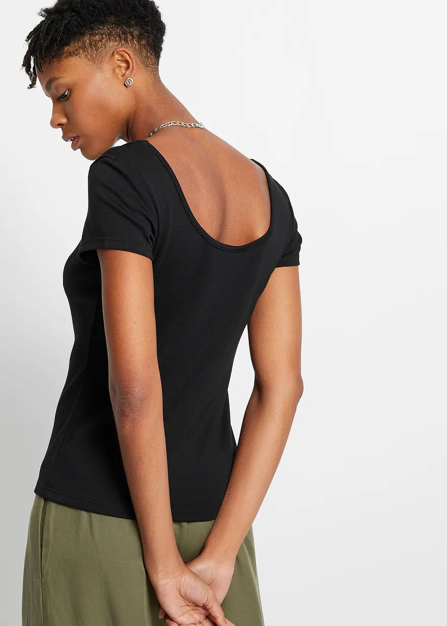 Bonprix Modisches Shirt Mit Tiefem Herzförmigem Ausschnitt - Schwarz