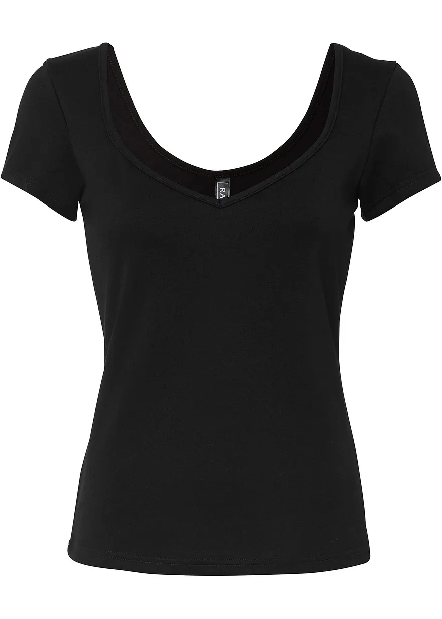 bonprix Modisches Shirt mit tiefem herzförmigem Ausschnitt - schwarz