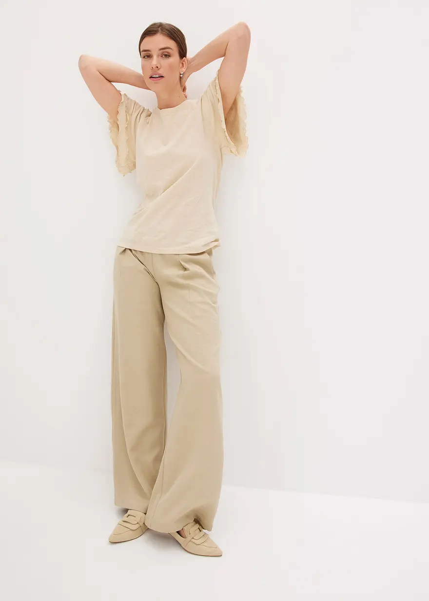 Bonprix Modisches Shirt Mit Weich Fallenden Volants-Ärmeln - Beige