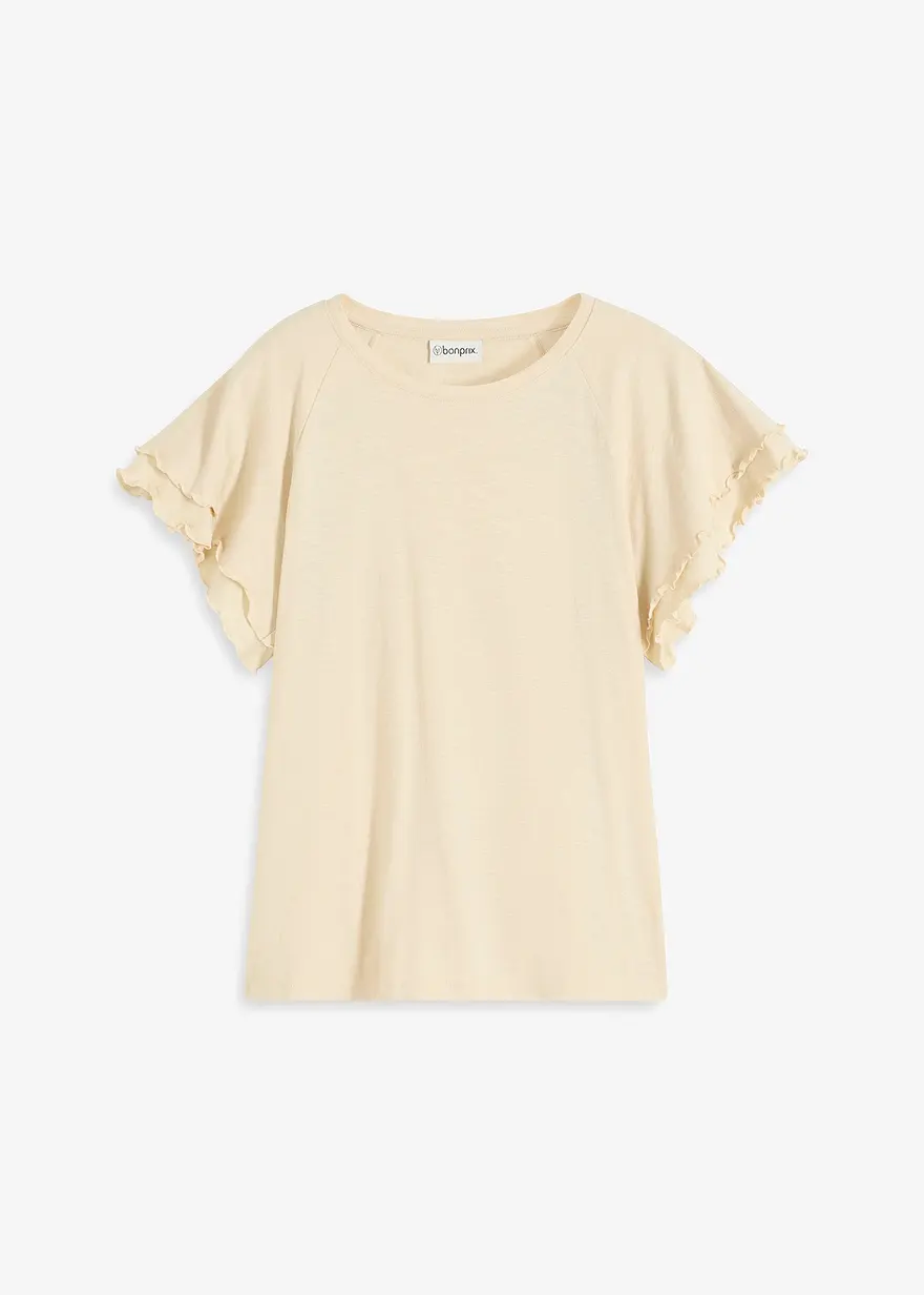 bonprix Modisches Shirt mit weich fallenden Volants-Ärmeln - beige