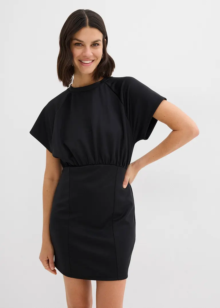 Bonprix Modisches Shirtkleid Mit Raffung Und Weiten Ärmeln - Schwarz