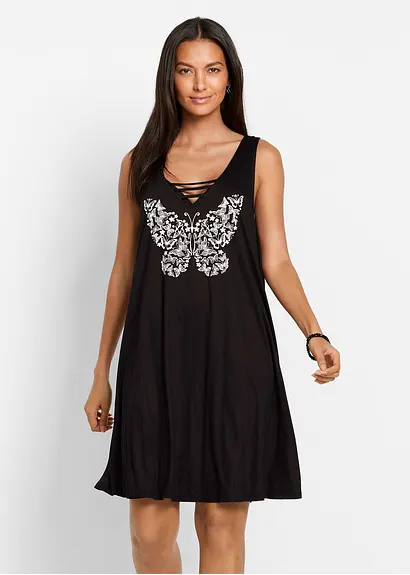 Bonprix Modisches Strandkleid Mit V-Ausschnitt - Schwarz