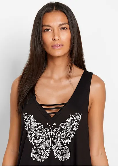 Bonprix Modisches Strandkleid Mit V-Ausschnitt - Schwarz