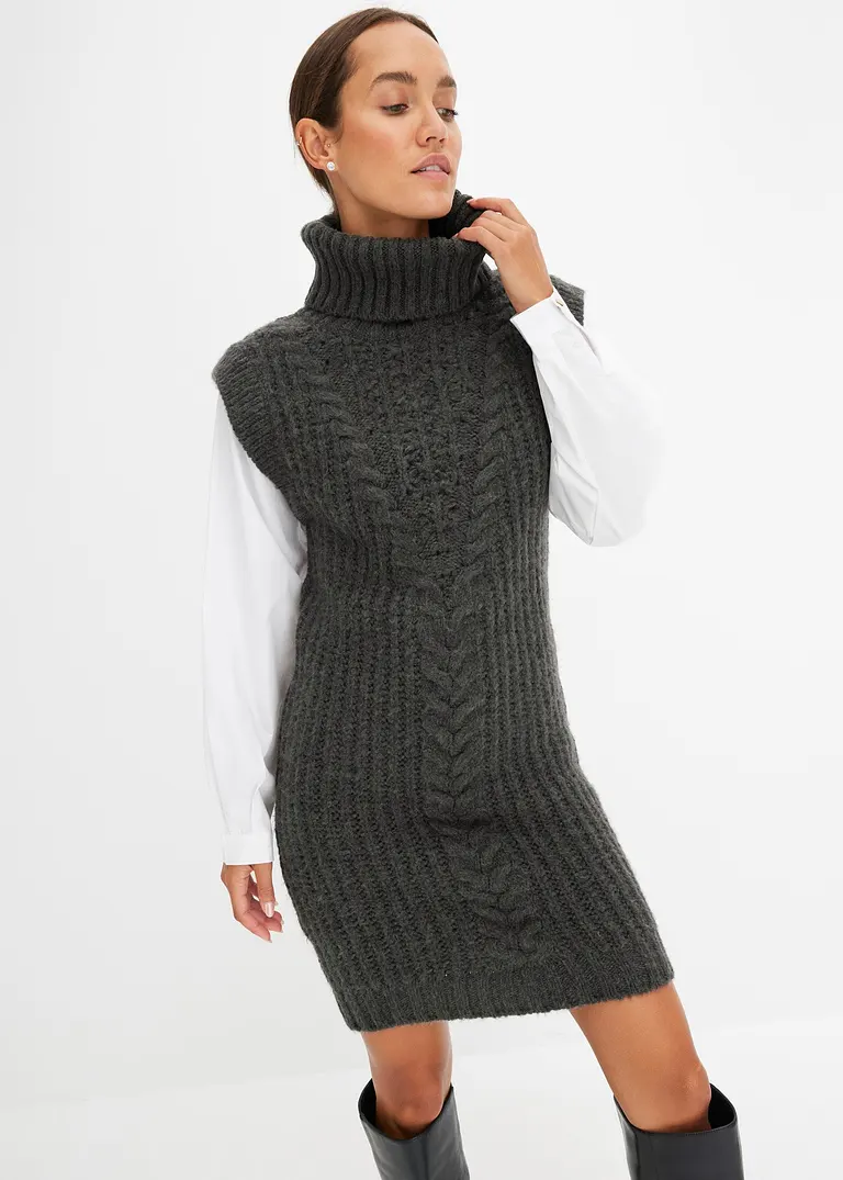 Bonprix Modisches Strickkleid Mit Blusenärmeln Und Zopfmuster. - Grau