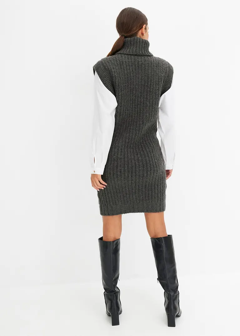 Bonprix Modisches Strickkleid Mit Blusenärmeln Und Zopfmuster. - Grau