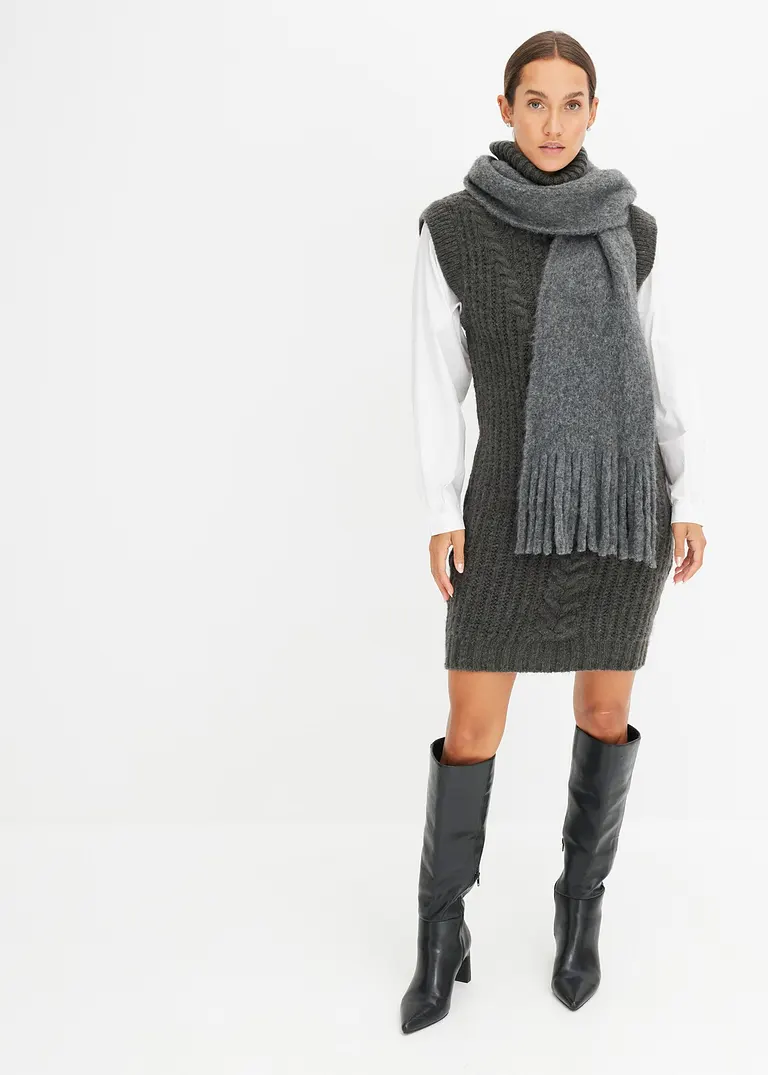 Bonprix Modisches Strickkleid Mit Blusenärmeln Und Zopfmuster. - Grau