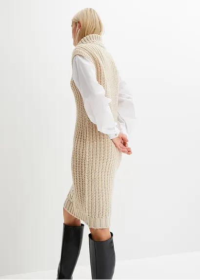 Bonprix Modisches Strickkleid Mit Blusenärmeln Und Zopfmuster. - Beige