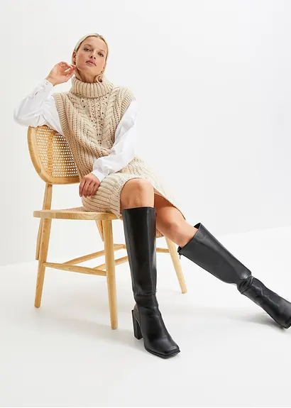 Bonprix Modisches Strickkleid Mit Blusenärmeln Und Zopfmuster. - Beige