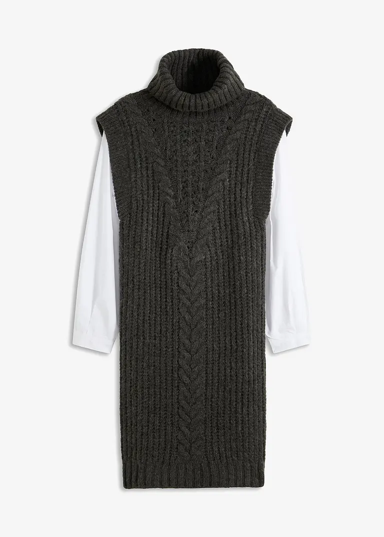 bonprix modisches Strickkleid mit Blusenärmeln und Zopfmuster. - grau bonprix modisches Strickkleid mit Blusenärmeln und Zopfmuster. - grau