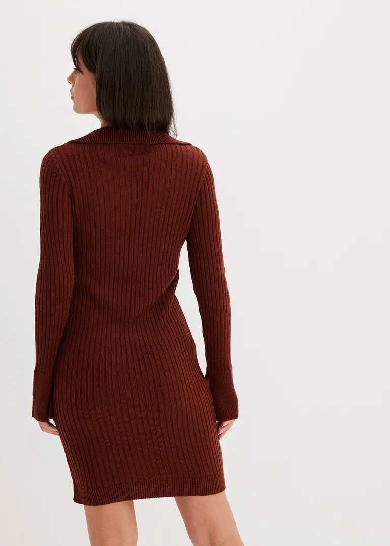 Bonprix Modisches Strickkleid Mit Polo-Kragen - Braun - Damen