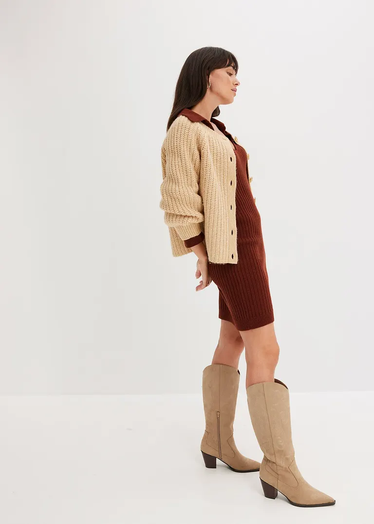 Bonprix Modisches Strickkleid Mit Polo-Kragen - Braun - Damen