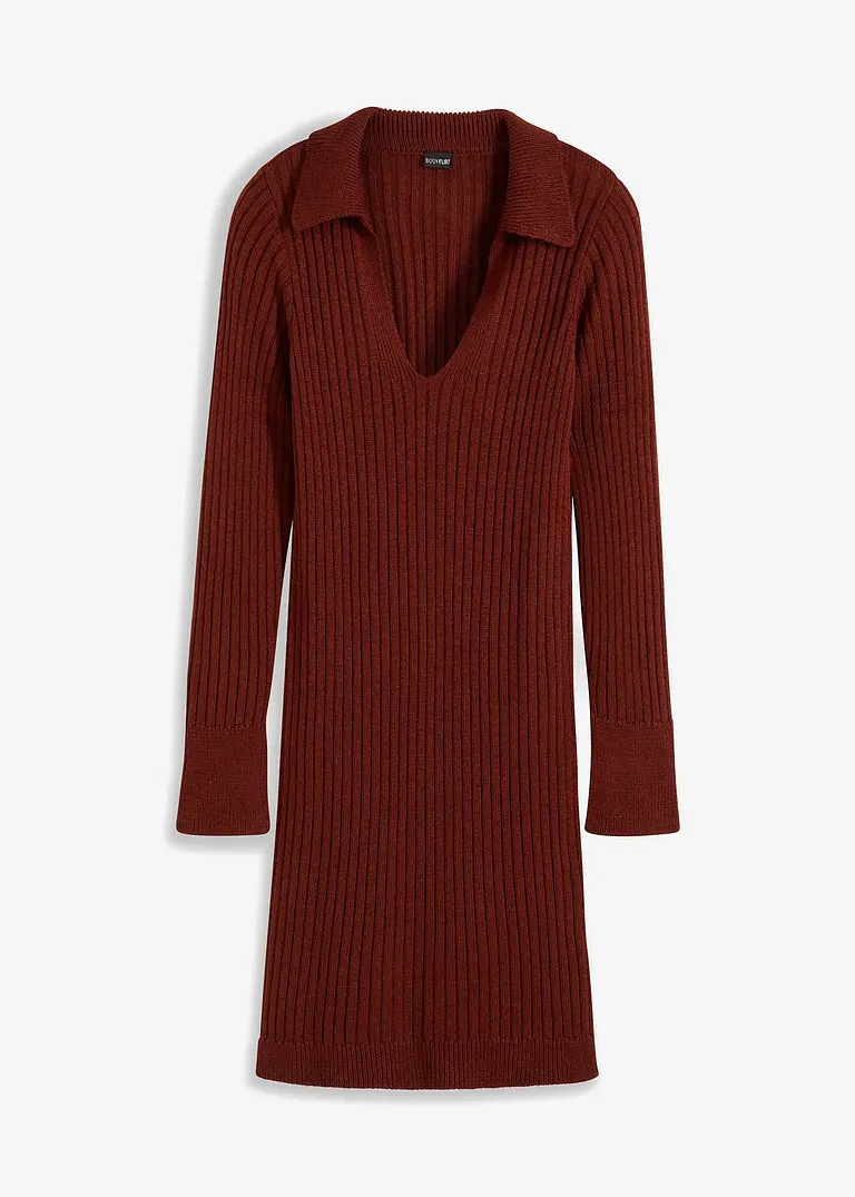 bonprix modisches Strickkleid mit Polo-Kragen - braun - Damen