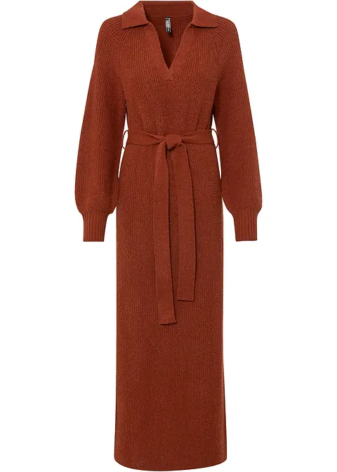 bonprix Modisches Strickkleid mit Polokragen und Ballonärmel - braun
