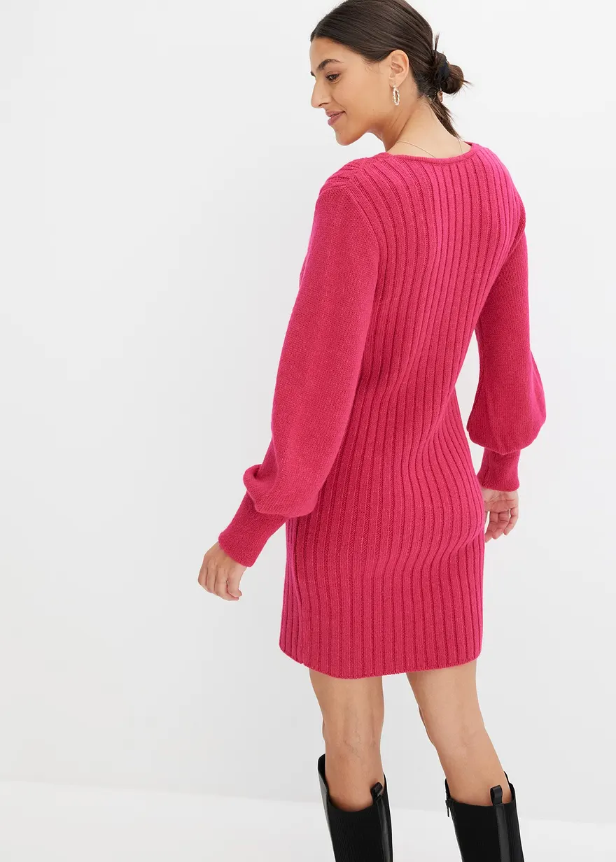 Bonprix Modisches Strickkleid Mit Zopfmuster - Pink - Damen