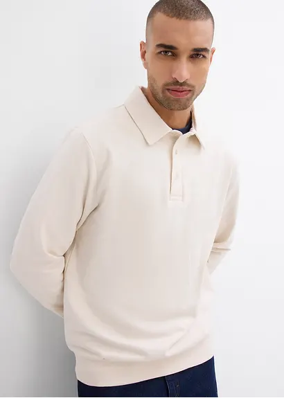 Bonprix Modisches Sweat-Polo Aus Bio-Baumwolle - Beige - Herren