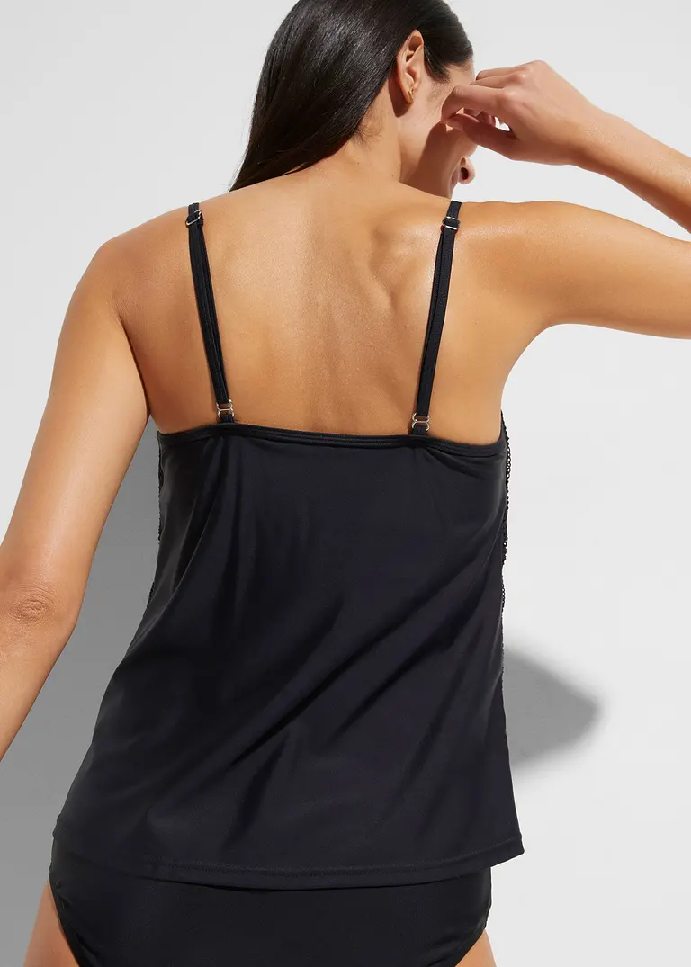 Bonprix Modisches Tankini Oberteil Mit Elastischer Spitze - Schwarz