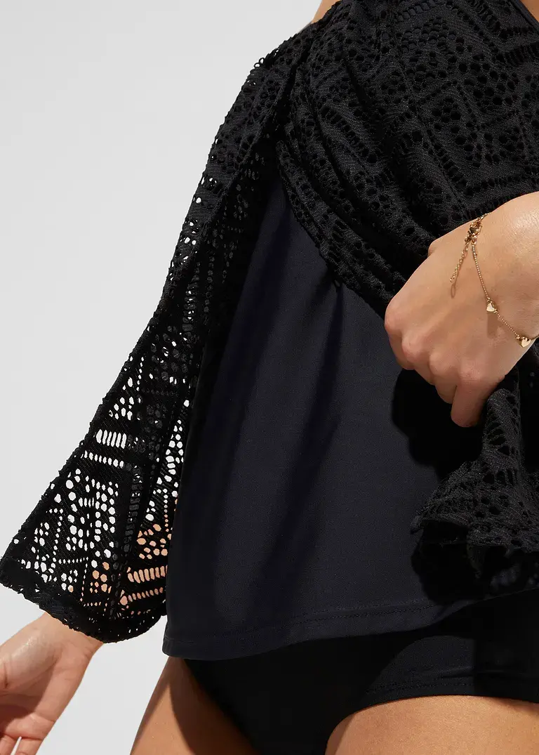 Bonprix Modisches Tankini Oberteil Mit Elastischer Spitze - Schwarz