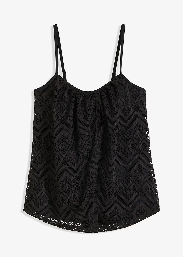 bonprix Modisches Tankini Oberteil mit elastischer Spitze - schwarz