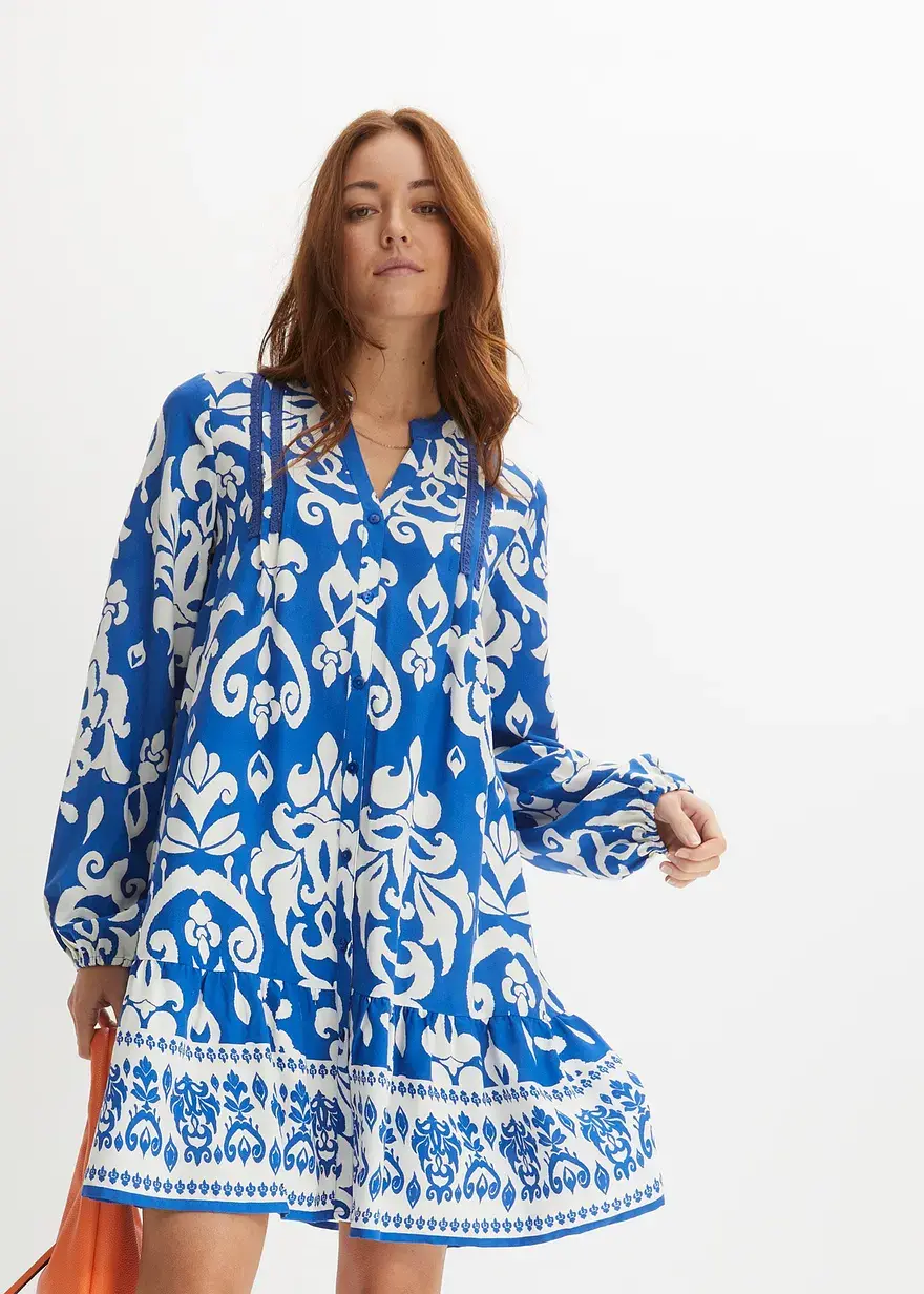 Bonprix Modisches Tunika-Kleid Mit Knopfleiste - Blau - Damen