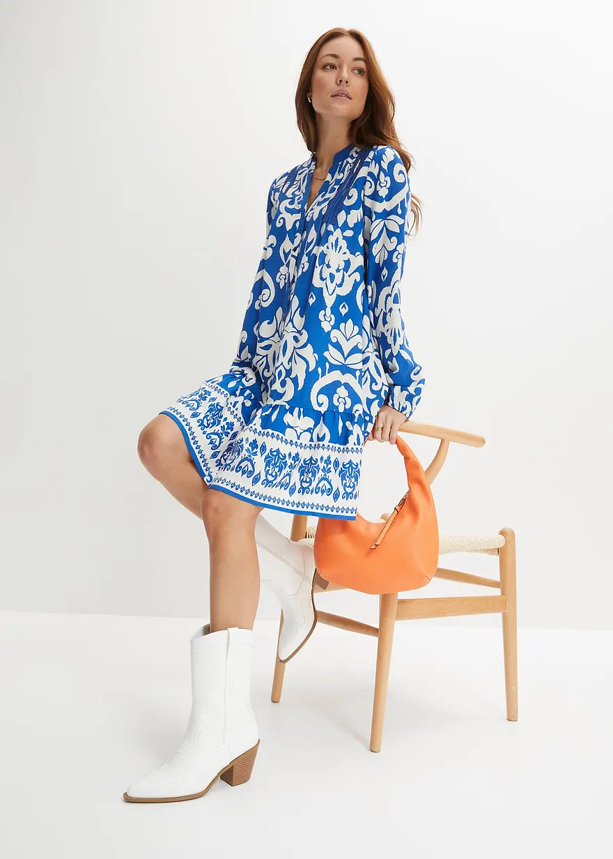 Bonprix Modisches Tunika-Kleid Mit Knopfleiste - Blau - Damen