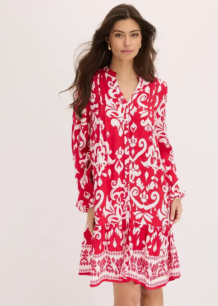 Bonprix Modisches Tunika-Kleid Mit Knopfleiste - Pink - Damen