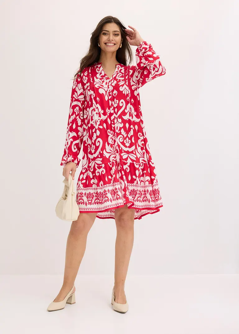 Bonprix Modisches Tunika-Kleid Mit Knopfleiste - Pink - Damen
