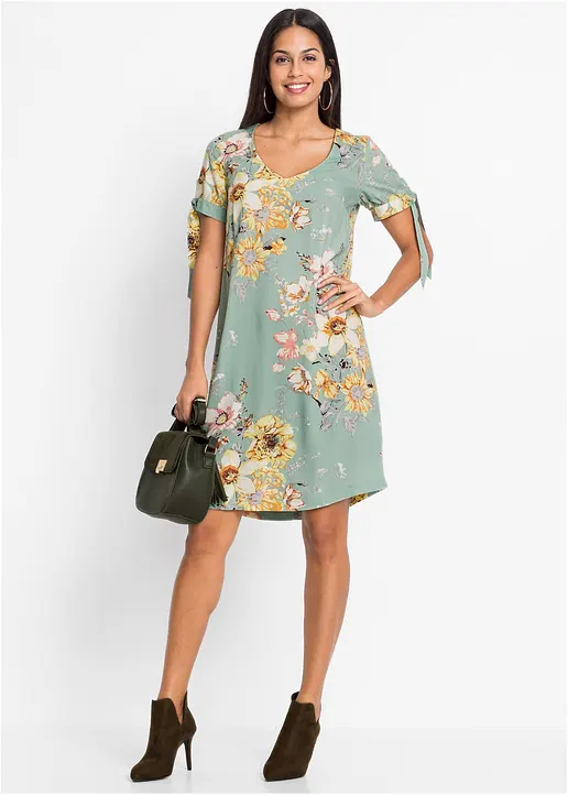Bonprix Modisches Viskose-Kleid Mit Schönem Druck Und Bindebändern Am Ärmel