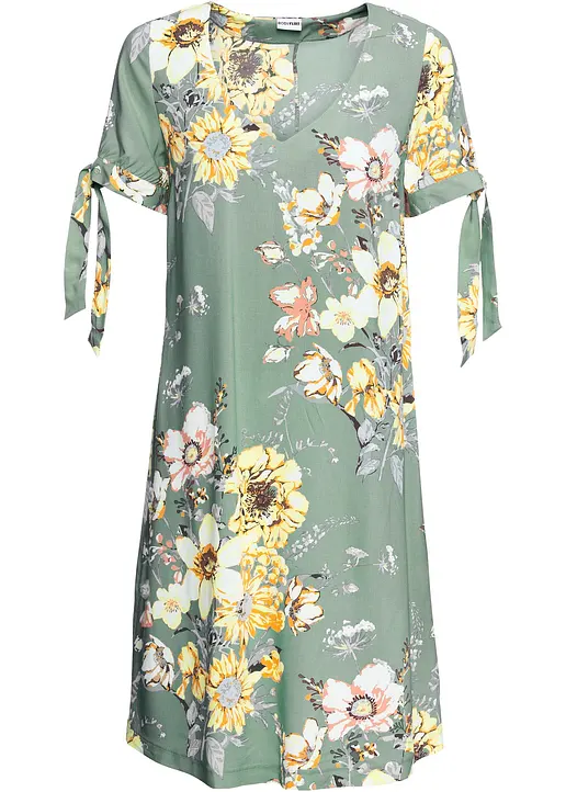 Bonprix Modisches Viskose-Kleid Mit Schönem Druck Und Bindebändern Am Ärmel