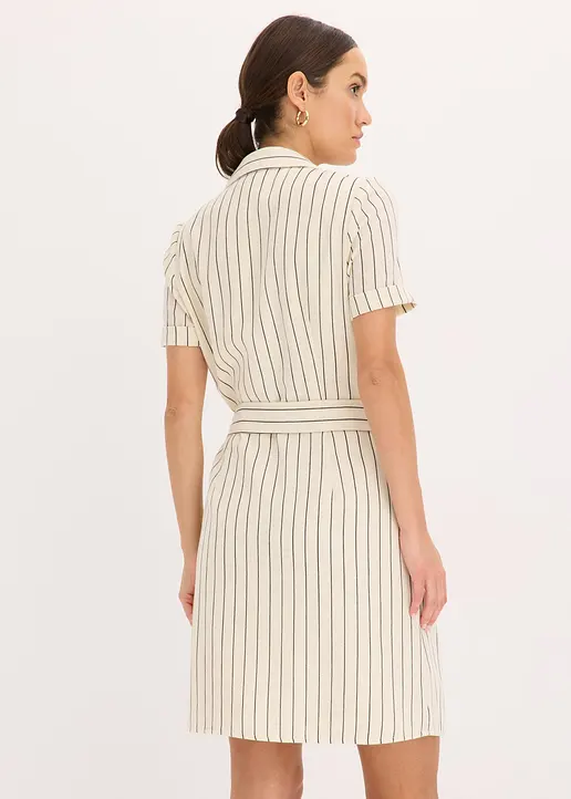 Bonprix Modisches Wickelkleid In Leinen-Optik Mit Bindeband-Verschluss An Der Seite