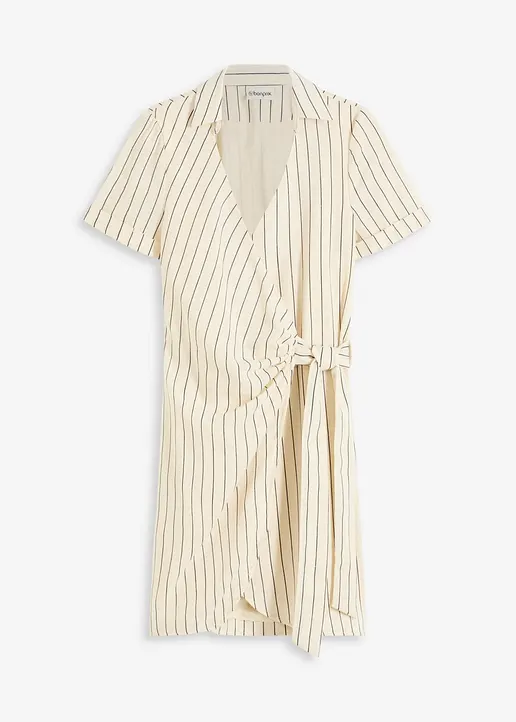 bonprix modisches Wickelkleid in Leinen-Optik mit Bindeband-Verschluss an der Seite