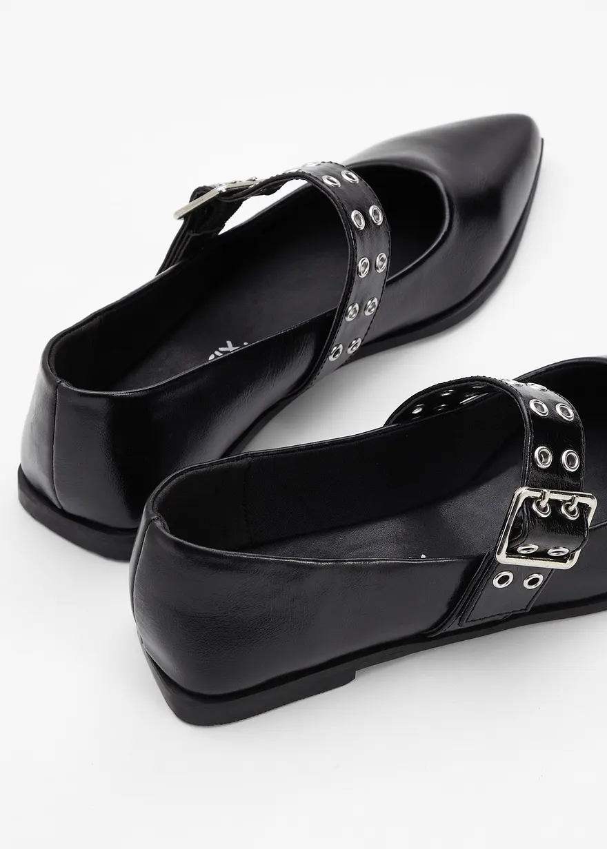 Bonprix Modsiche Ballerina Mit Dekorativer Schnalle Und Ösen - Schwarz