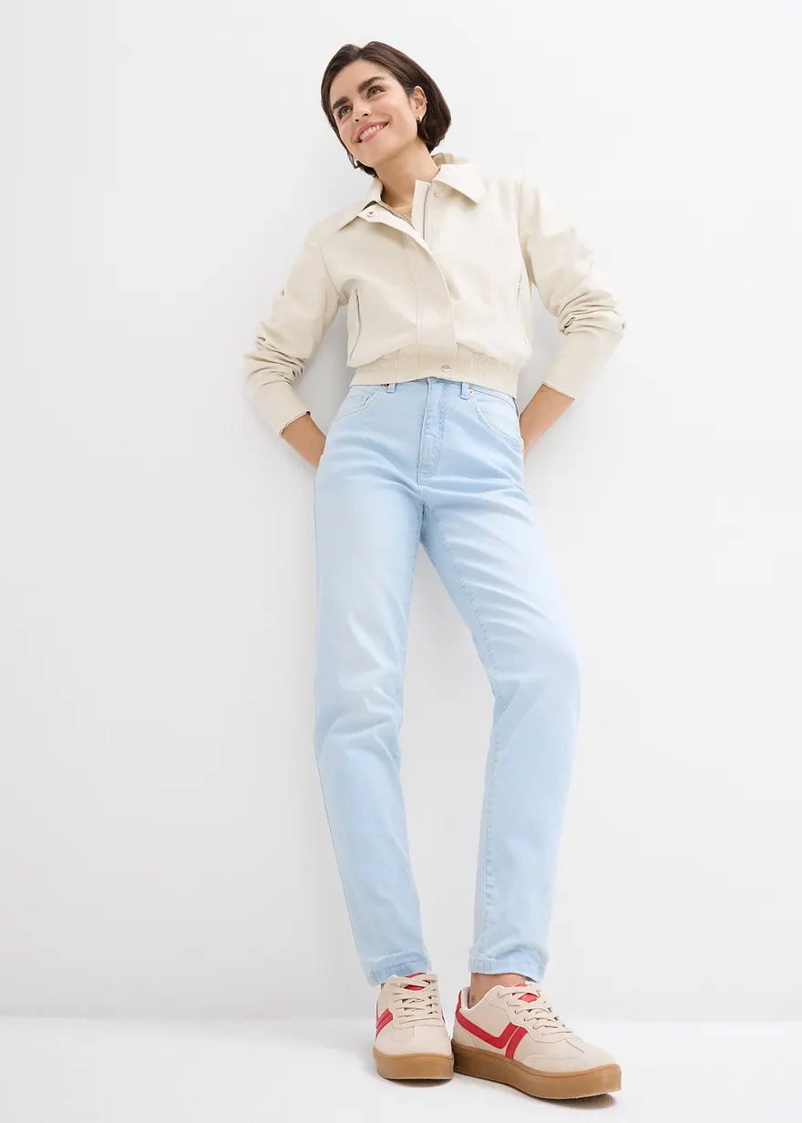 Bonprix Mom 5-Pocket-Jeans High Rise Cropped - Blau Regular