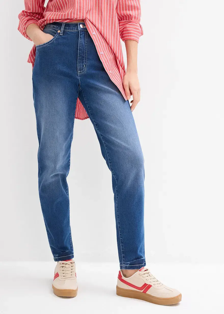 Bonprix Mom 5-Pocket-Jeans High Rise Cropped - Blau Regular