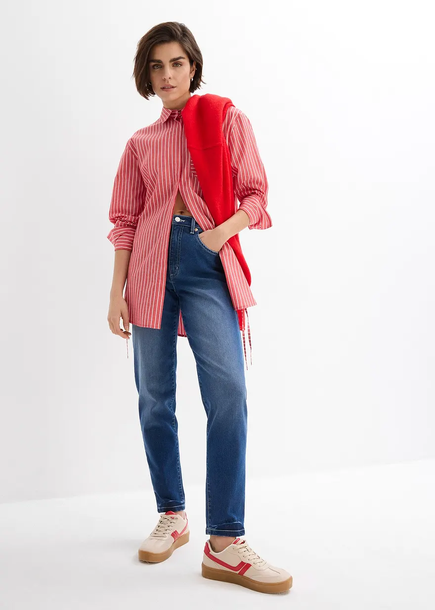 Bonprix Mom 5-Pocket-Jeans High Rise Cropped - Blau Regular
