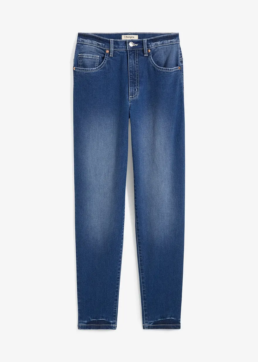bonprix Mom 5-Pocket-Jeans High Rise cropped - blau regular