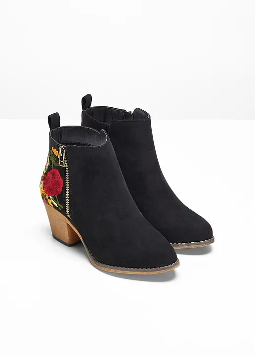 Bonprix Niedliche Cowboy Stiefelette Mit Blumenstickerei - Schwarz