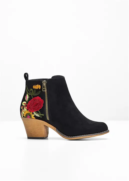 bonprix Niedliche Cowboy Stiefelette mit Blumenstickerei - schwarz