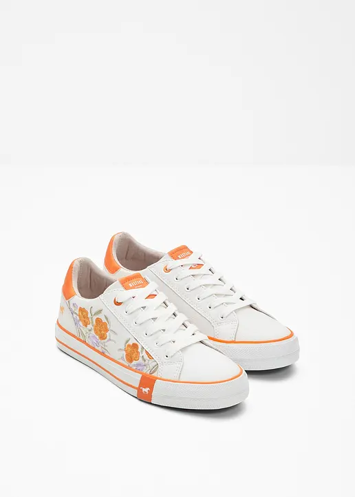 Bonprix Niedlicher Mustang Sneaker Mit Blumenstickerei - Weiß