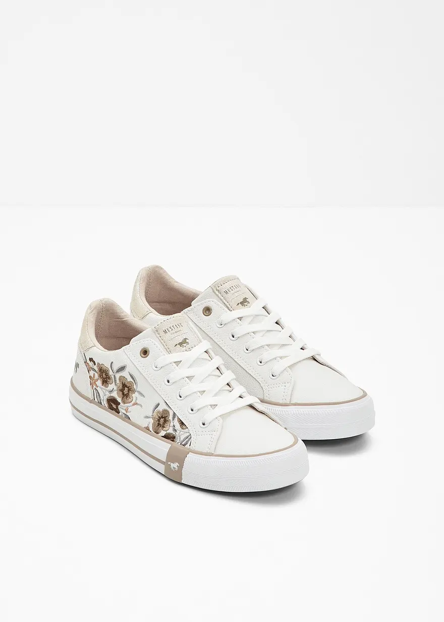 Bonprix Niedlicher Mustang Sneaker Mit Blumenstickerei - Weiß