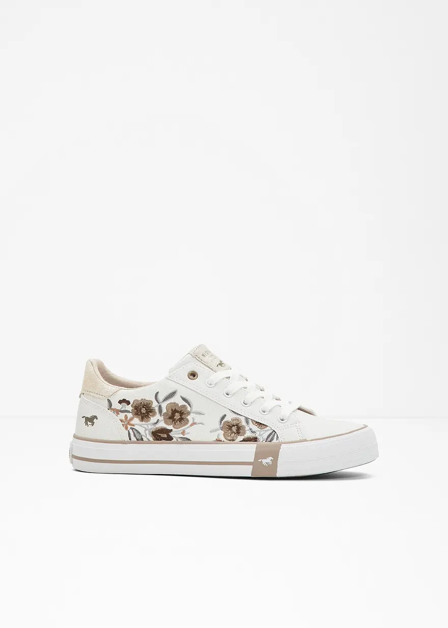 bonprix Niedlicher Mustang Sneaker mit Blumenstickerei - weiß