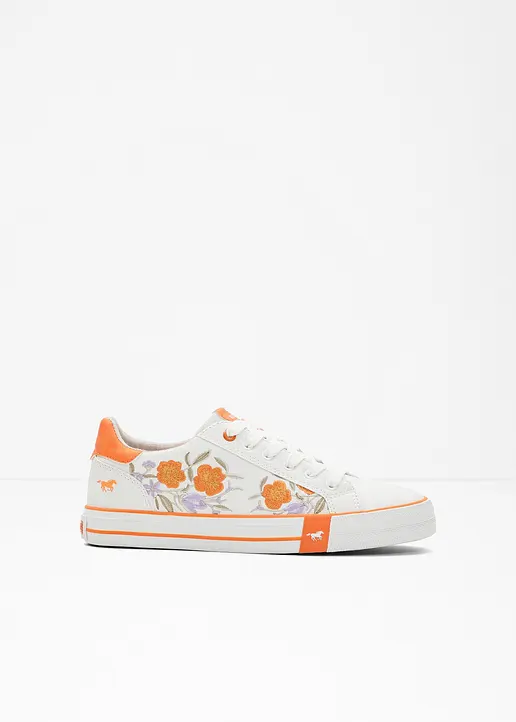 bonprix Niedlicher Mustang Sneaker mit Blumenstickerei - weiß