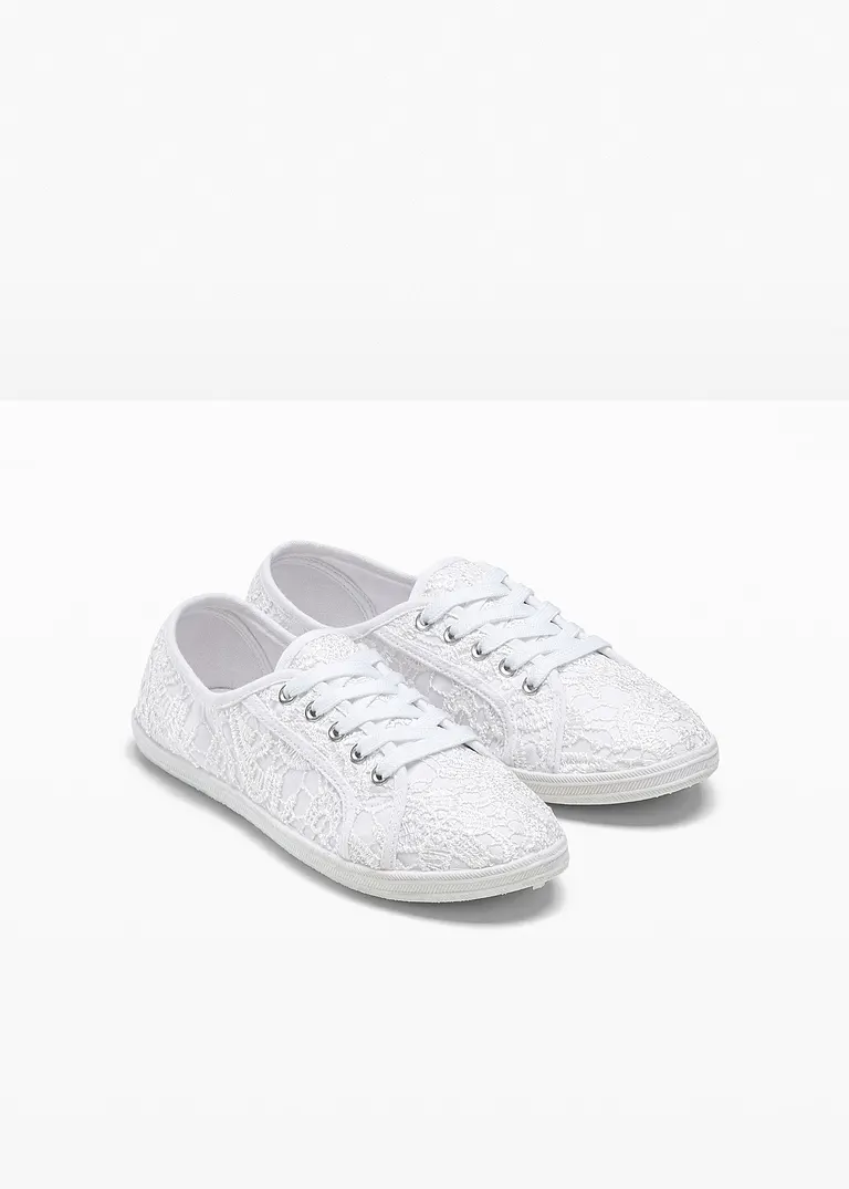 Bonprix Niedlicher Sneaker Mit Spitzenbesatz - Weiß - Damen