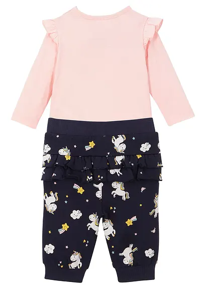 Bonprix Niedliches Set Mit Buntem Print - Puderrosa + Dunkelblau Bedruckt